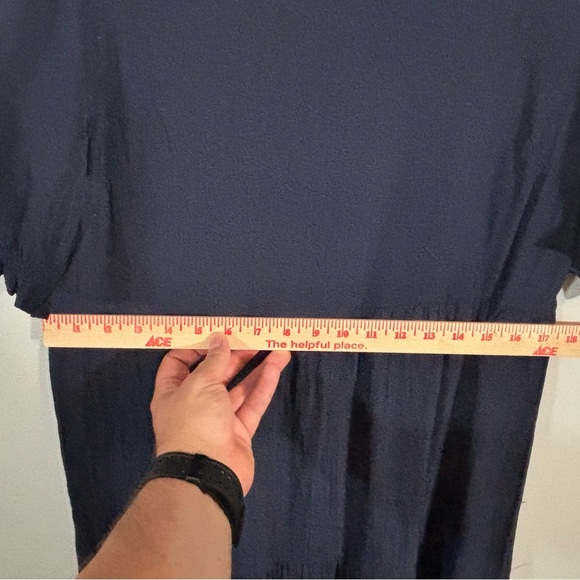 PRETTYGARDEN Navy Puff Sleeve Tiered Midi Dress Size Large Textured Stretchy - Picture 7 of 8